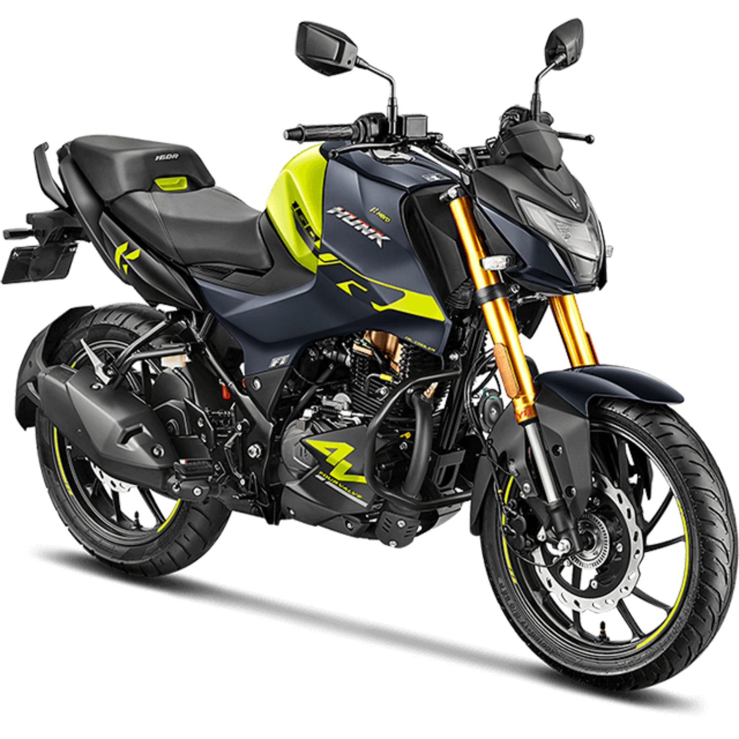 Motocicleta urbana HERO Hunk 160 precio Honduras en color azul y amarillo con diseño moderno